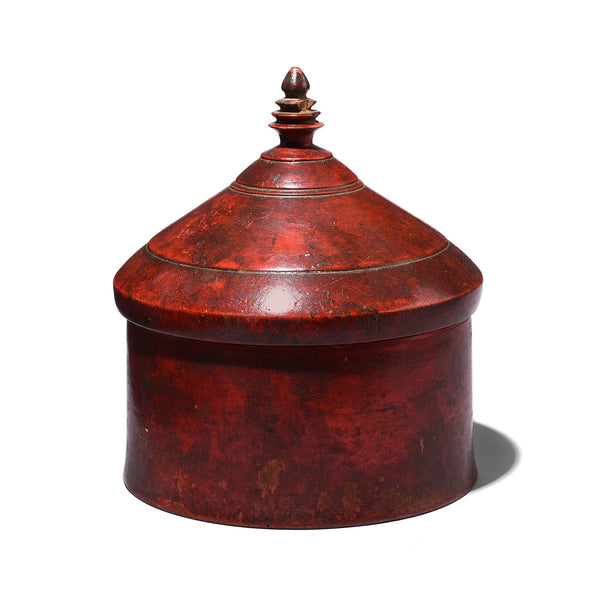 Red Lacquer Pot From Uttar Pradesh - Early 20th Century