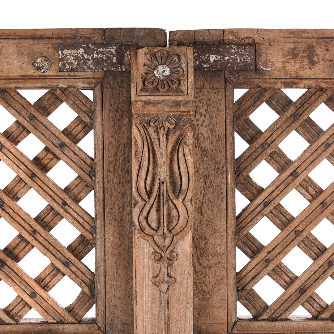 Carving Detail From Antique Carved Teak Jali Doors From Bikaner - 19th Century | INDIGO ANTIQUES