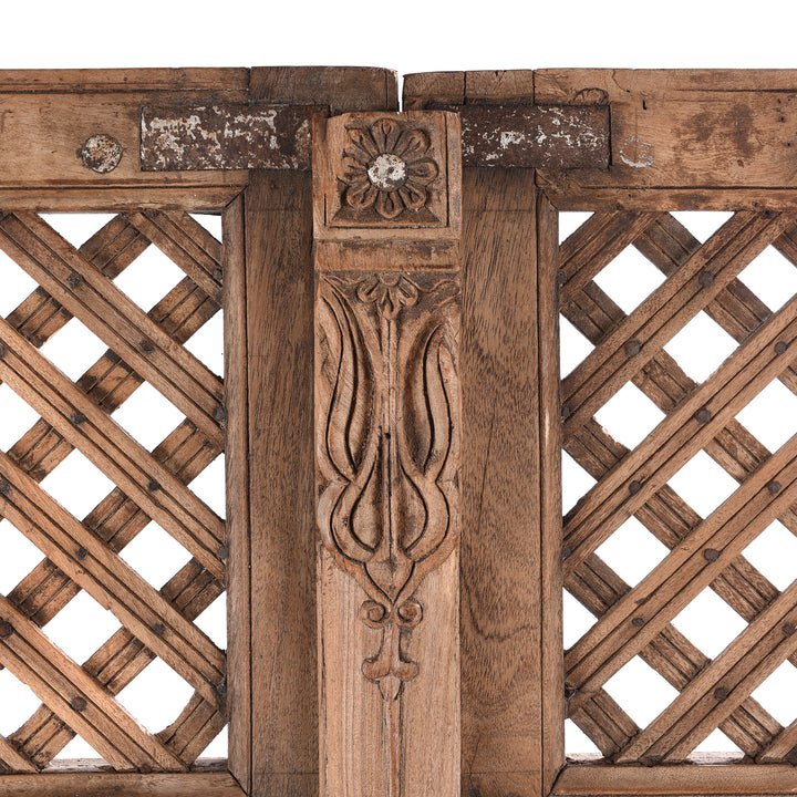 Carving Detail From Antique Carved Teak Jali Doors From Bikaner - 19th Century | INDIGO ANTIQUES