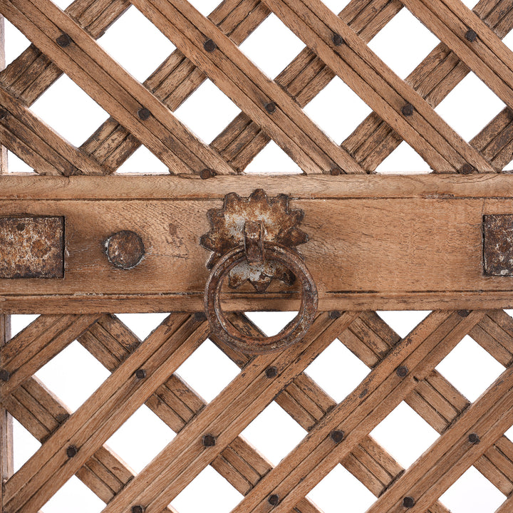 Handles Detail From Antique Carved Teak Jali Doors From Bikaner - 19th Century | INDIGO ANTIQUES