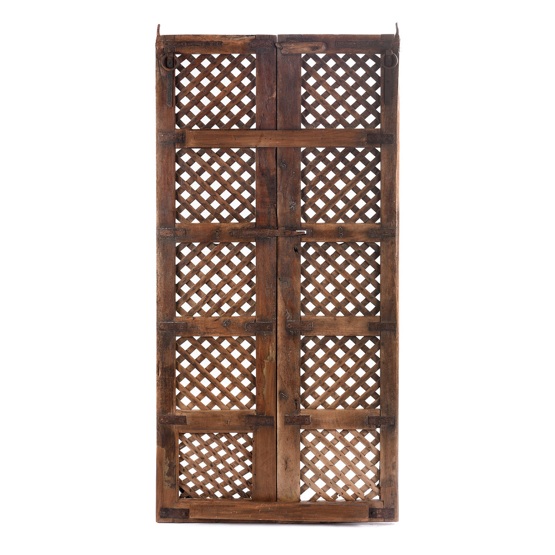 Reverse Of Antique Carved Teak Jali Doors From Bikaner - 19th Century | INDIGO ANTIQUES