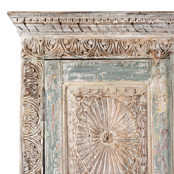 Painted Sunburst Cabinet Made From Reclaimed Teak Doors