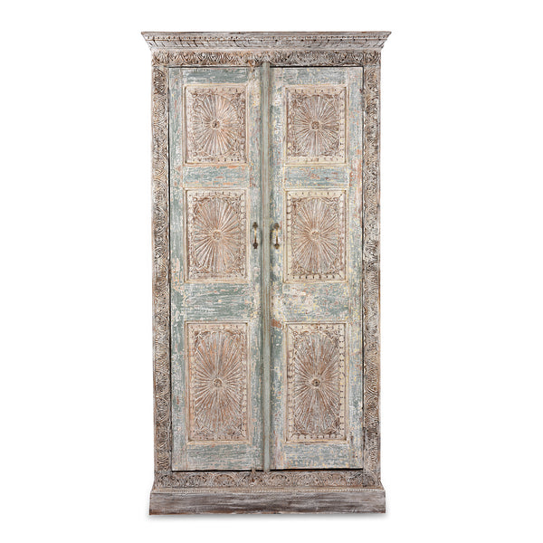 Painted Sunburst Cabinet Made From Reclaimed Teak Doors