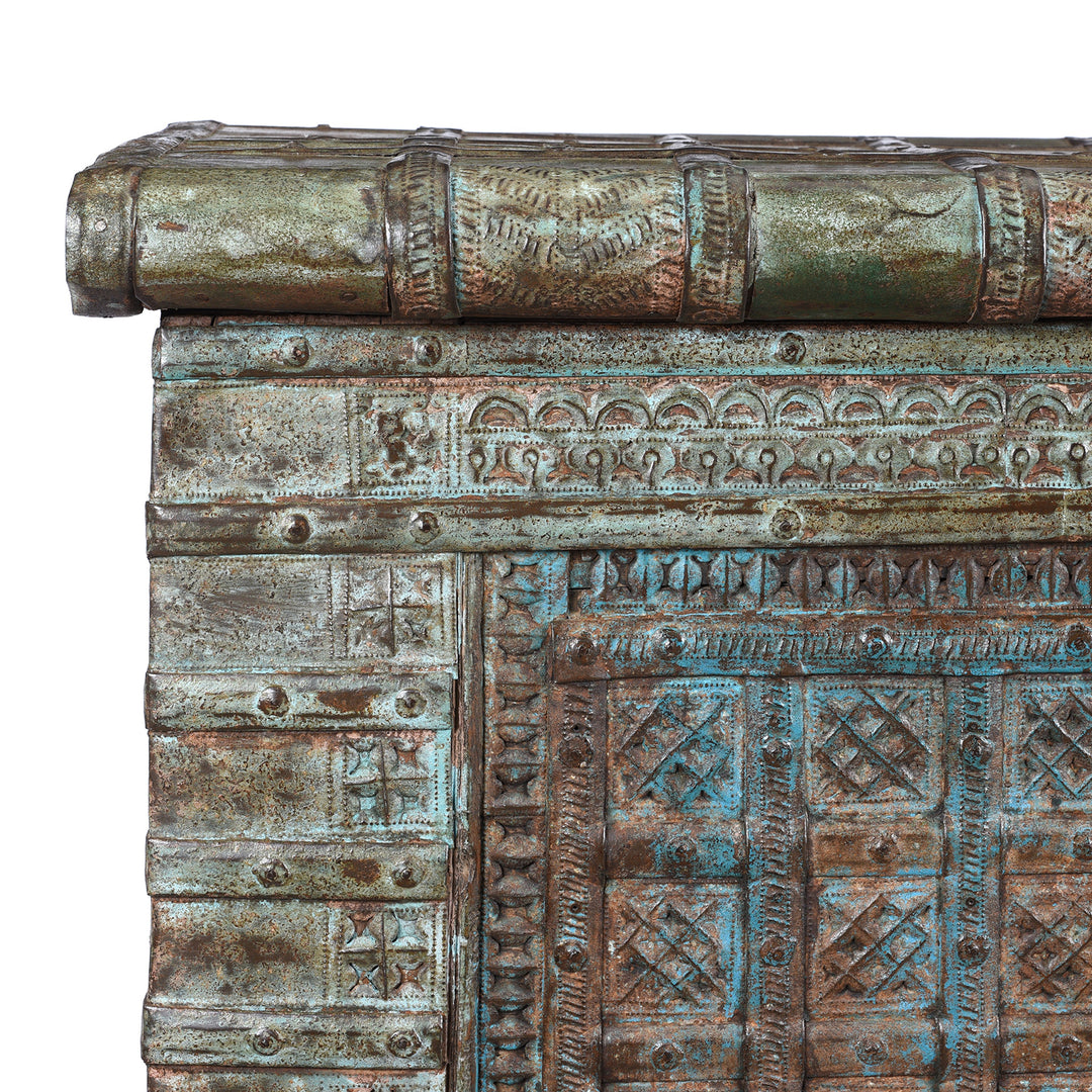 Corner Detail From Antique Painted Indian 'Pithara' Chest From Saurashtra - 18th Century | Indigo Antiques