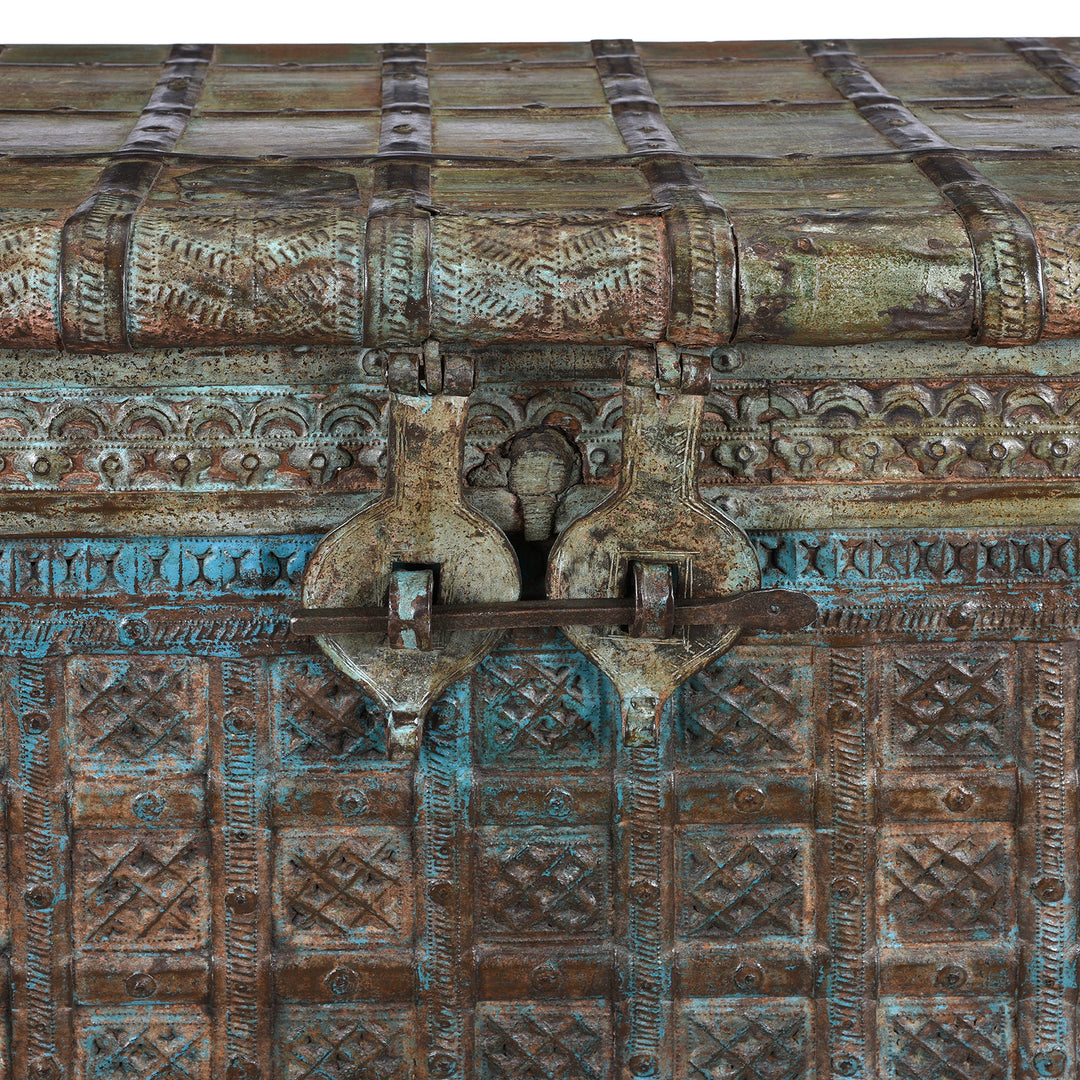 Latch Detail From Antique Painted Indian 'Pithara' Chest From Saurashtra - 18th Century | Indigo Antiques