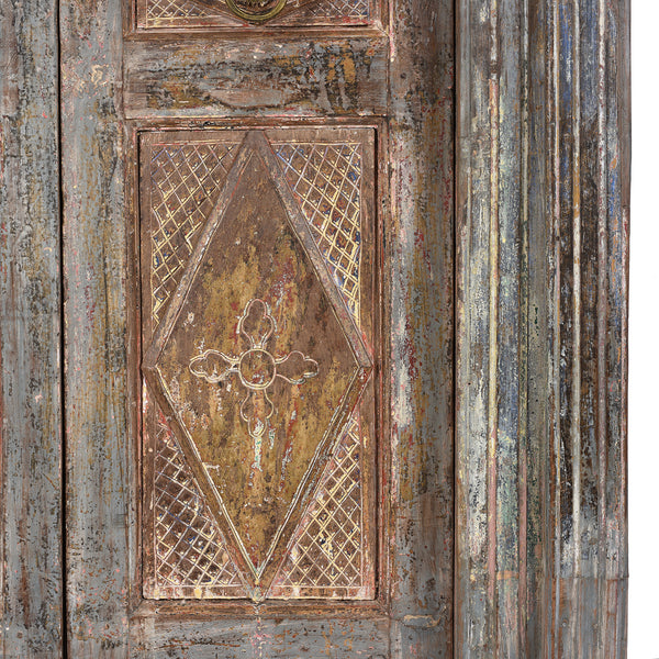 Carved Door With Original Paint From Gujarat - 19th Century