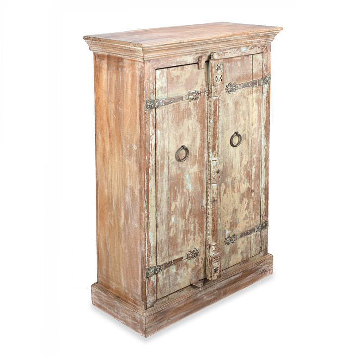 Angled View Of Reclaimed Teak Side Cabinet With Painted Finish | Indigo Antiques