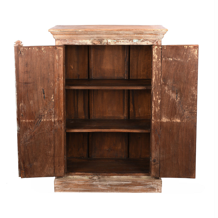 Open Doors View Of Reclaimed Teak Side Cabinet With Painted Finish | Indigo Antiques