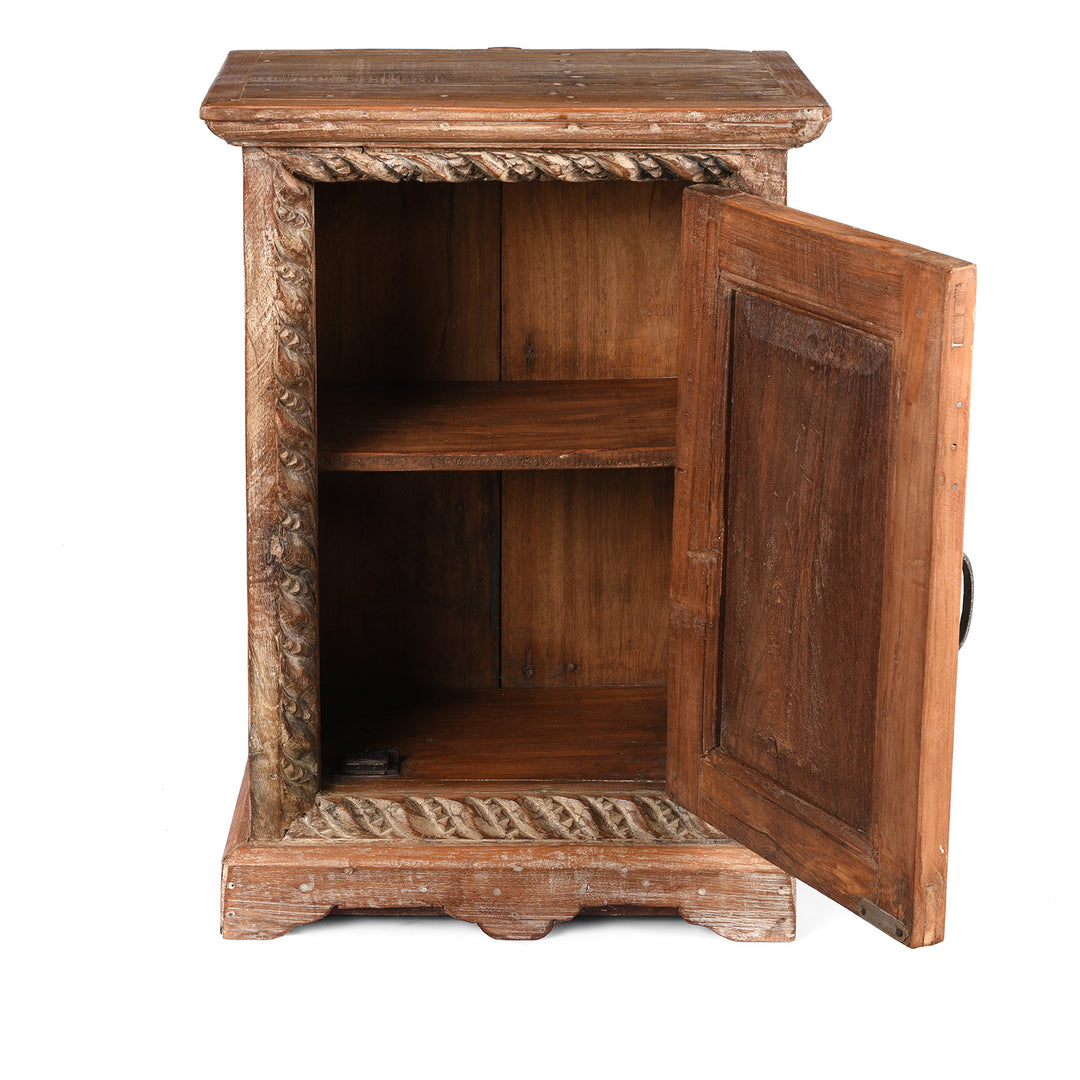Interior Of Bedside Cabinet Made From Reclaimed Carved Teak | Indigo Antiques