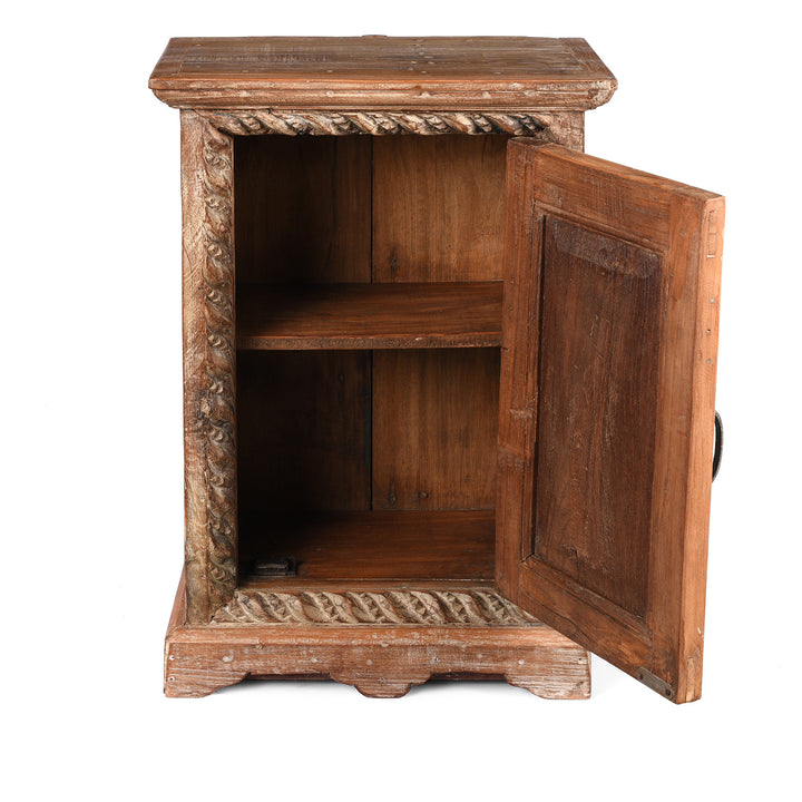 Interior Of Bedside Cabinet Made From Reclaimed Carved Teak | Indigo Antiques