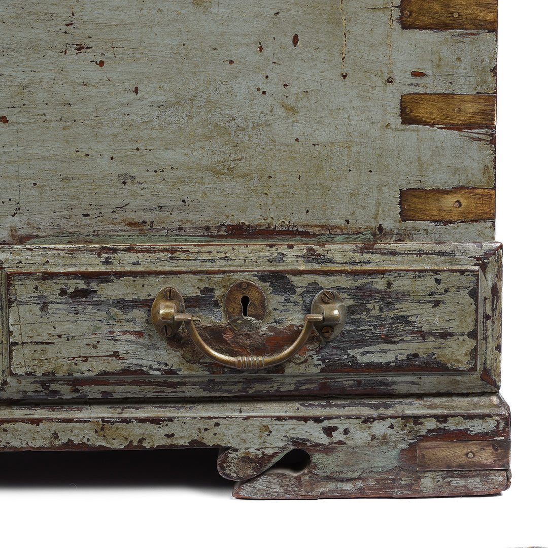 Drawer Detail From Antique Painted Brass Bound Military Chest From Rajasthan -19th Century | Indigo Antiques