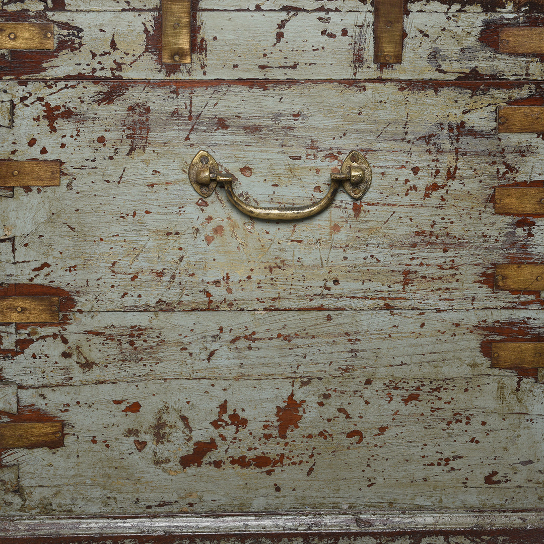 Handle Detail From Antique Painted Brass Bound Military Chest From Rajasthan -19th Century | Indigo Antiques