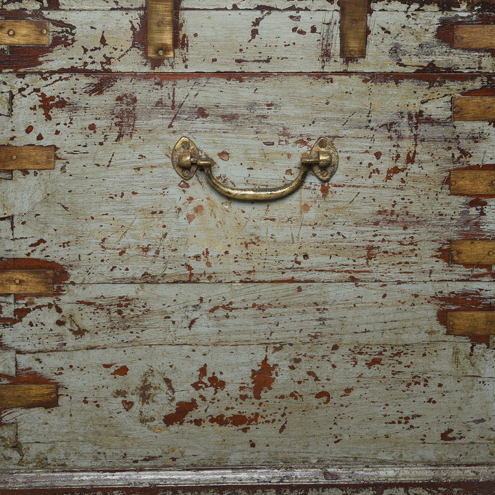Handle Detail From Antique Painted Brass Bound Military Chest From Rajasthan -19th Century | Indigo Antiques