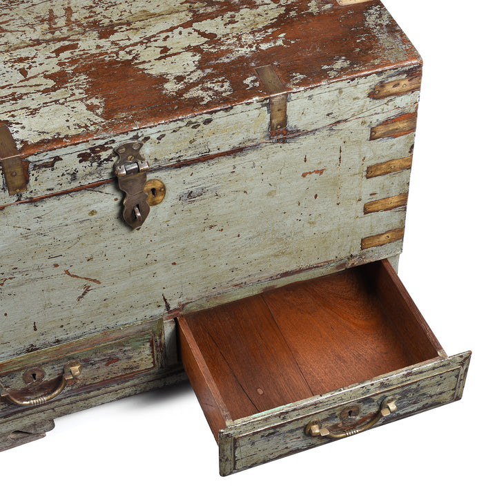 Drawer Detail From Antique Painted Brass Bound Military Chest From Rajasthan -19th Century | Indigo Antiques