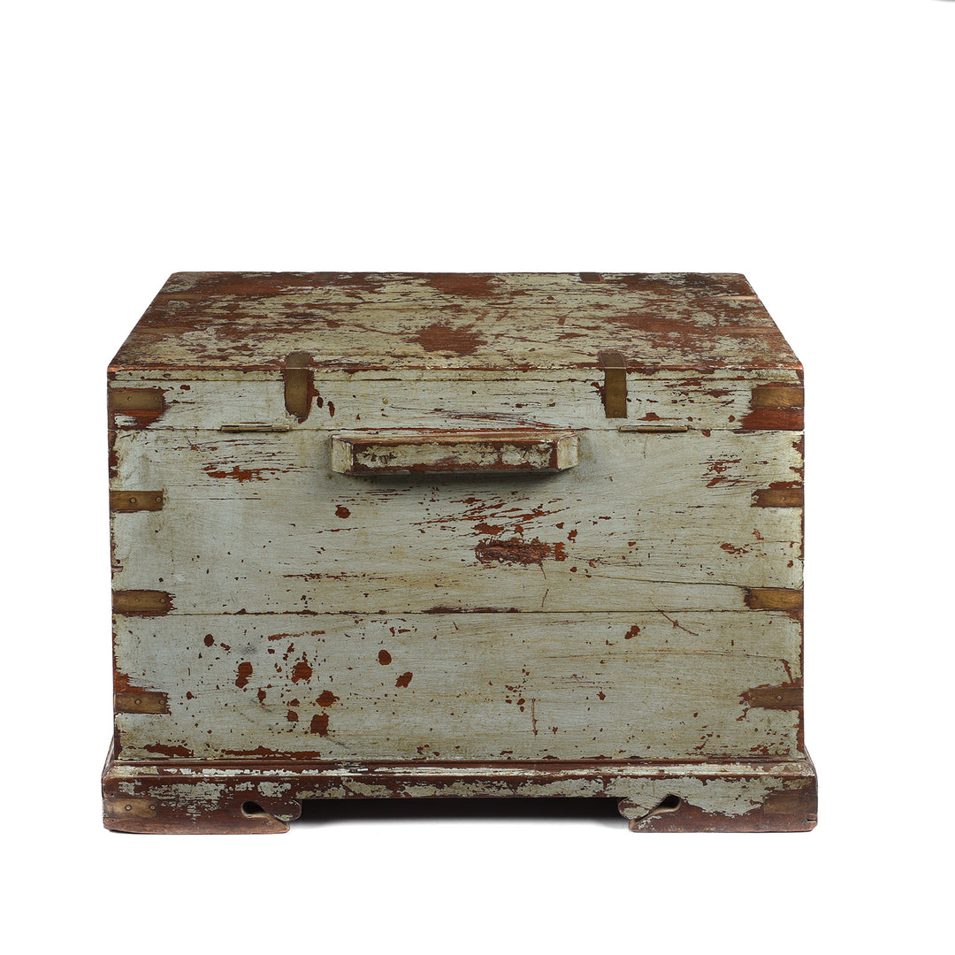 Back Of Antique Painted Brass Bound Military Chest From Rajasthan -19th Century | Indigo Antiques
