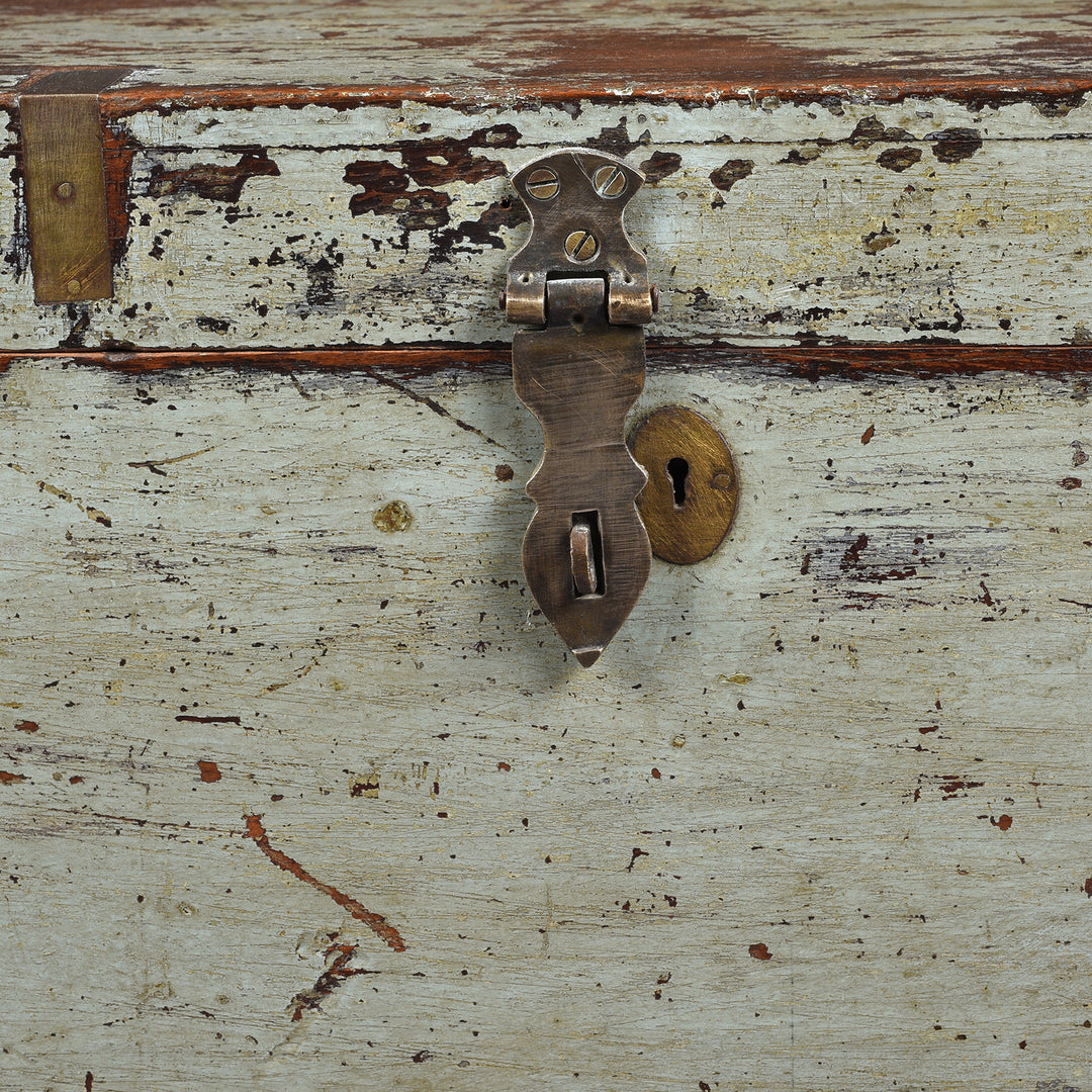 Latch Detail From Antique Painted Brass Bound Military Chest From Rajasthan -19th Century | Indigo Antiques