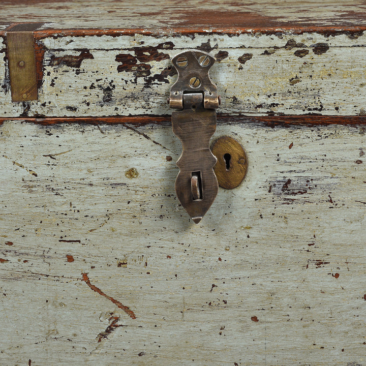Latch Detail From Antique Painted Brass Bound Military Chest From Rajasthan -19th Century | Indigo Antiques