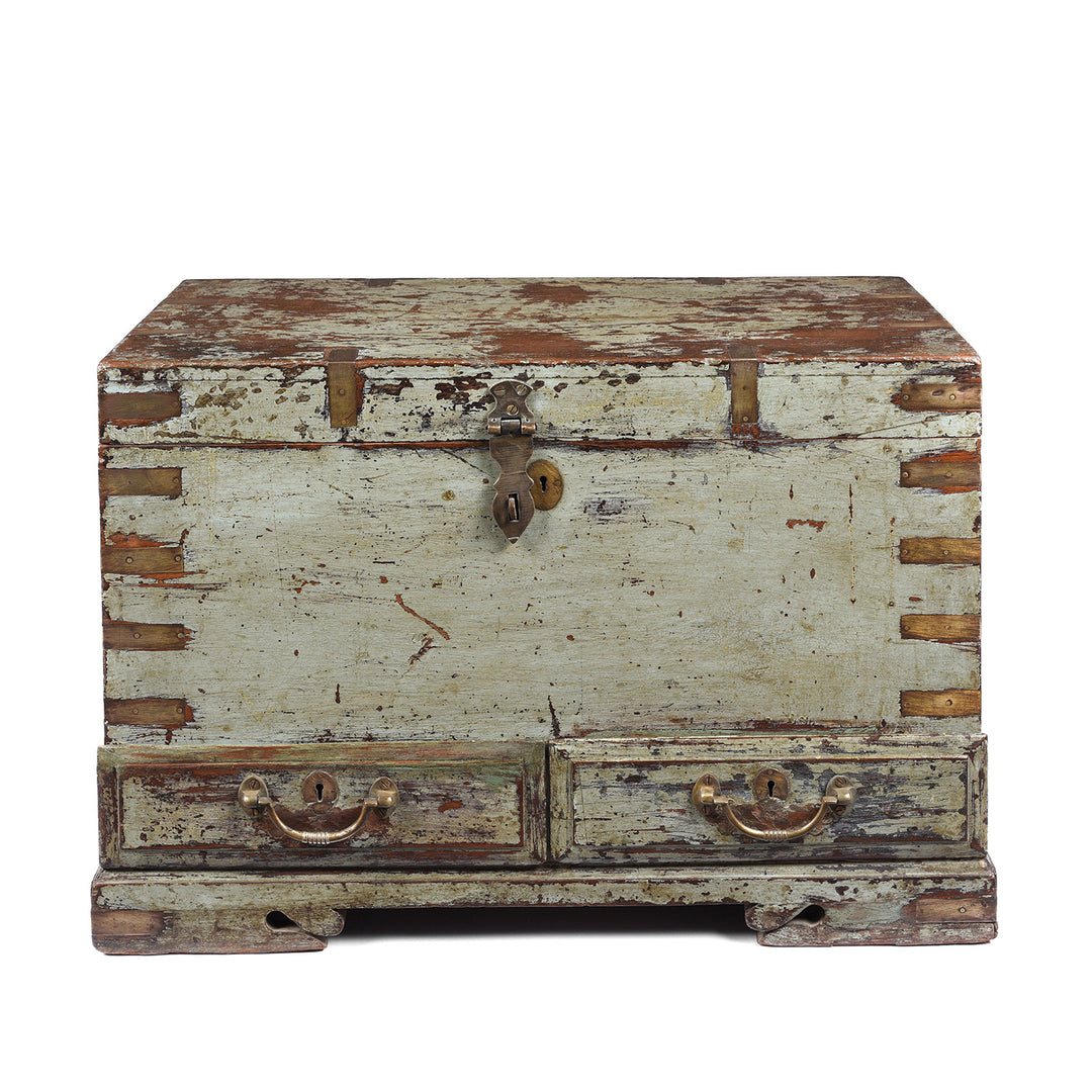 Antique Painted Brass Bound Military Chest From Rajasthan -19th Century | Indigo Antiques