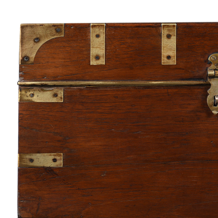 Corner Detail From Antique Brass Bound Teak Indian Military Chest From Rajasthan -19th Century | Indigo Antiques