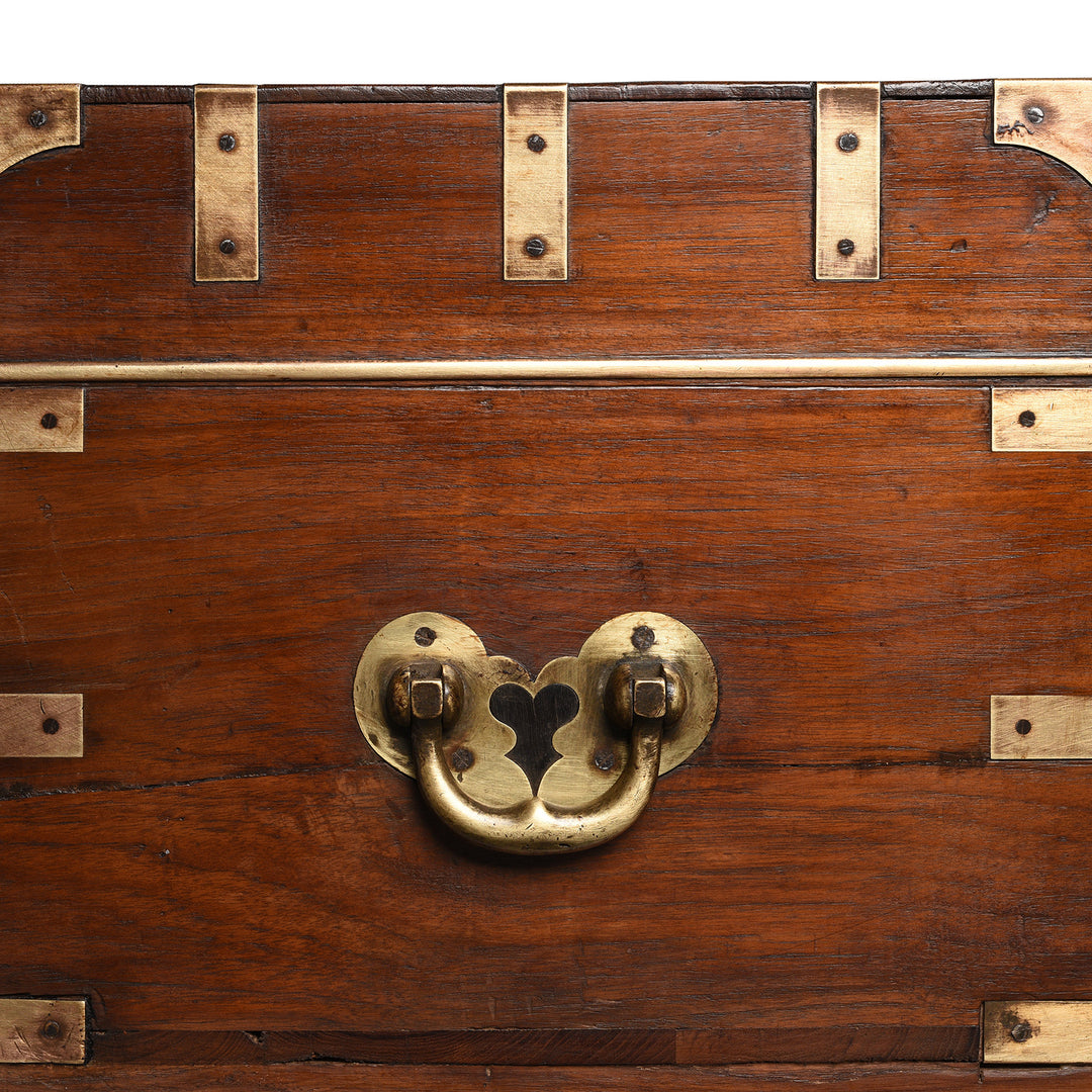 Handle Detail from Antique Brass Bound Teak Indian Military Chest From Rajasthan -19th Century | Indigo Antiques