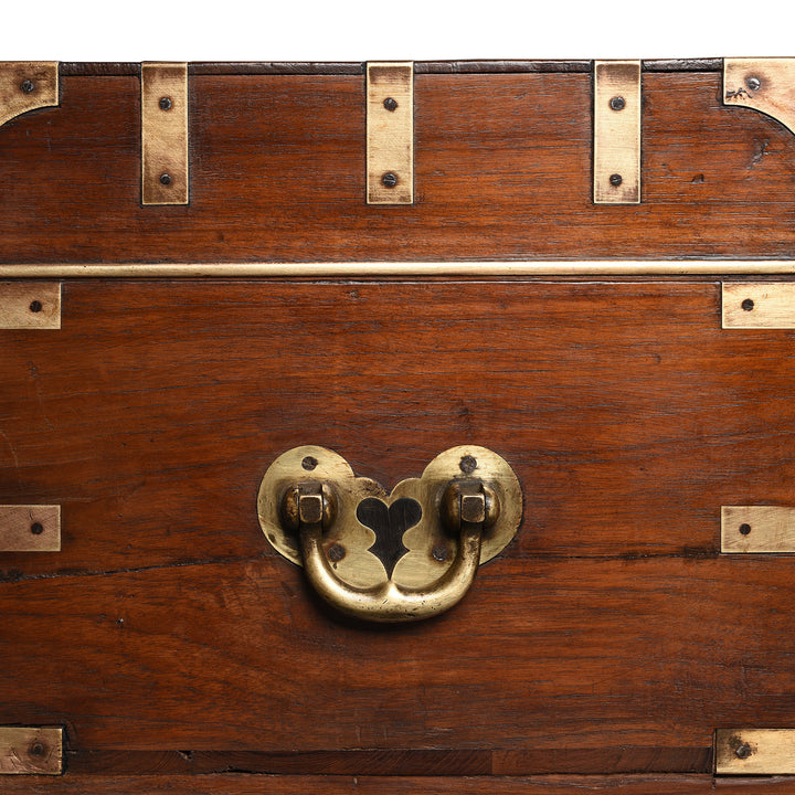 Handle Detail from Antique Brass Bound Teak Indian Military Chest From Rajasthan -19th Century | Indigo Antiques