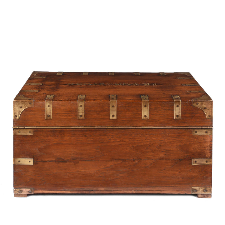 Back of Antique Brass Bound Teak Indian Military Chest From Rajasthan -19th Century | Indigo Antiques