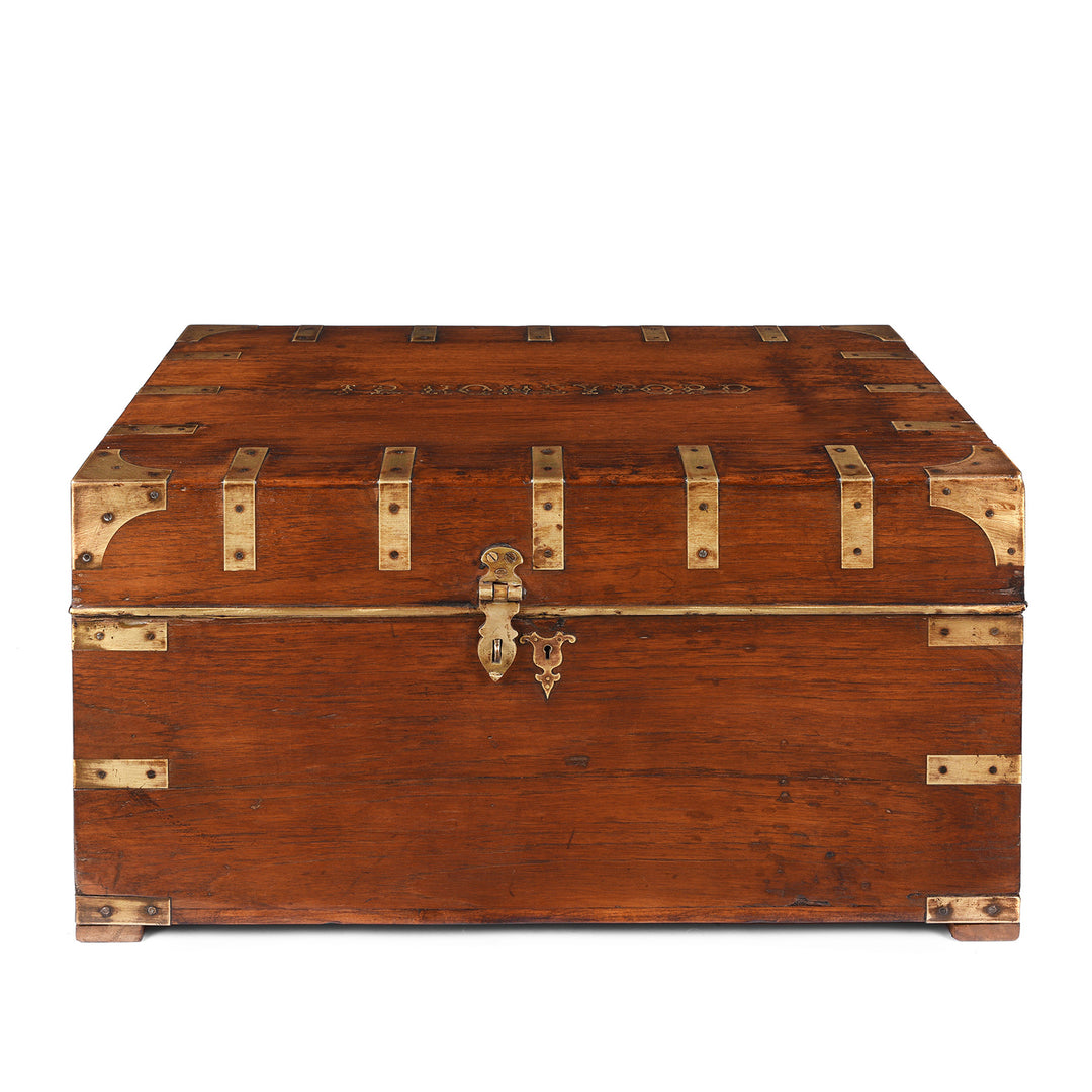 Antique Brass Bound Teak Indian Military Chest From Rajasthan -19th Century | Indigo Antiques