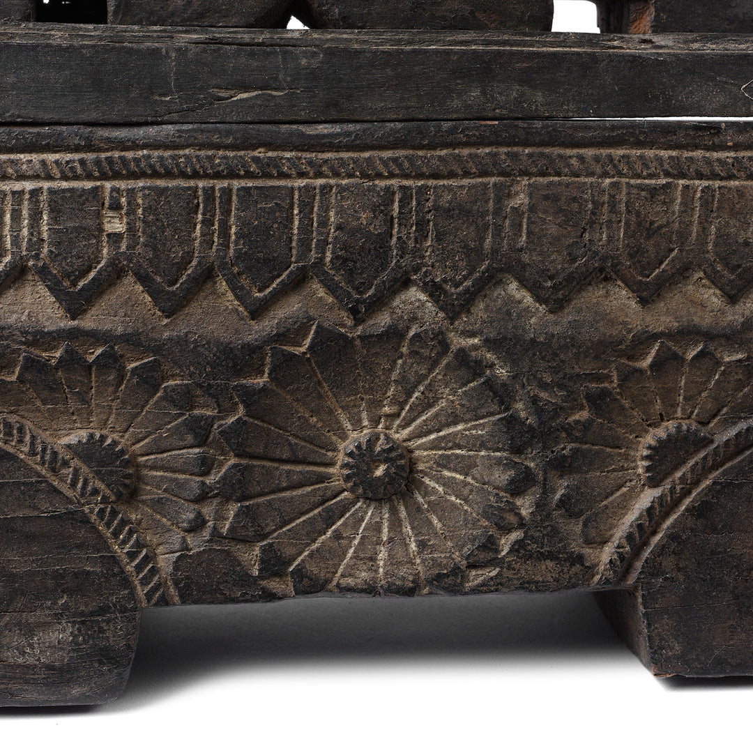 Carving Detail From Antique Indian Nandi Bull Tikka Ash Box From South India - 19th Century | Indigo Antiques