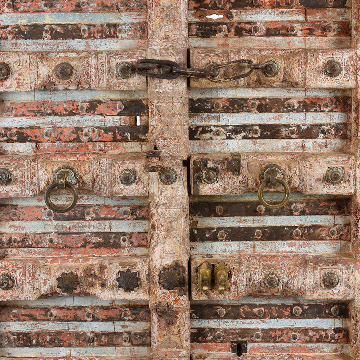 Detail From Antique Pink Painted Teak Door From Gujarat - 18th Century | Indigo Antiques