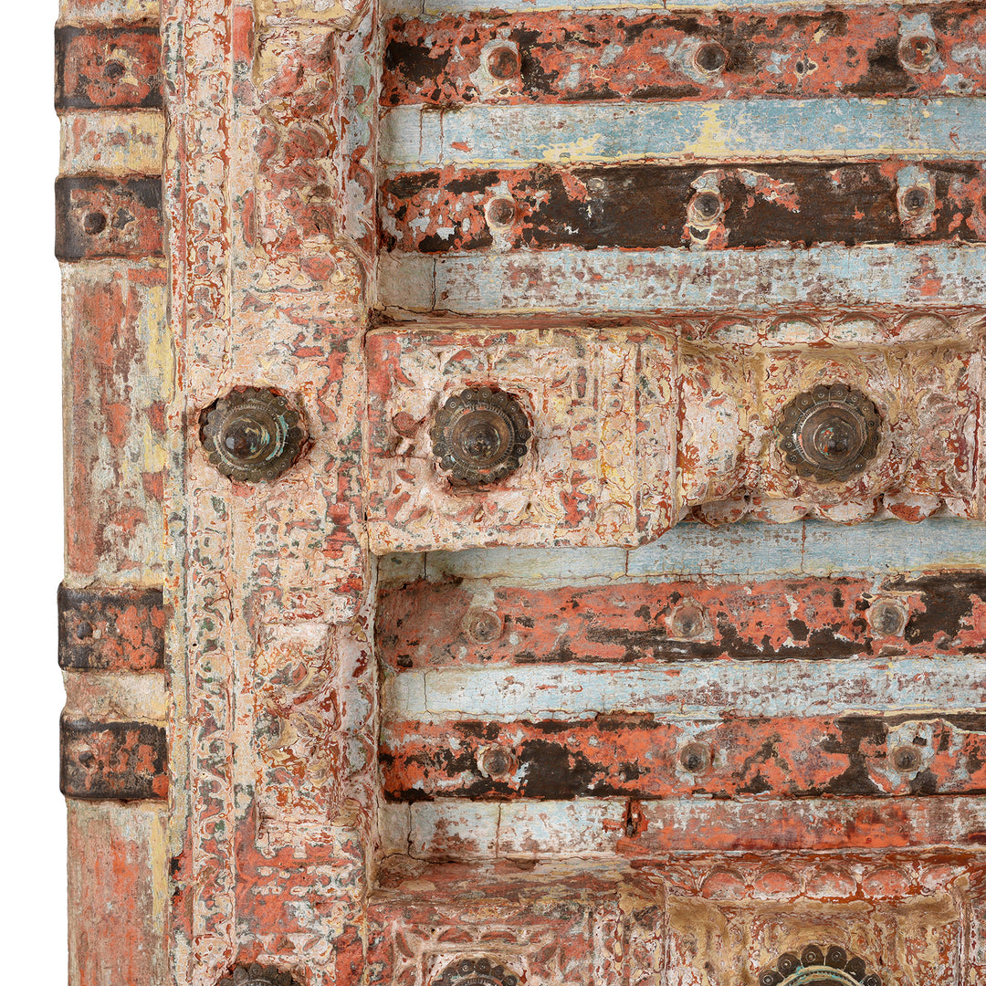 Detail From Antique Pink Painted Teak Door From Gujarat - 18th Century | Indigo Antiques