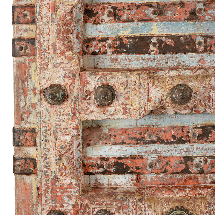 Detail From Antique Pink Painted Teak Door From Gujarat - 18th Century | Indigo Antiques