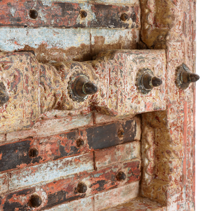 Detail From Antique Pink Painted Teak Door From Gujarat - 18th Century | Indigo Antiques