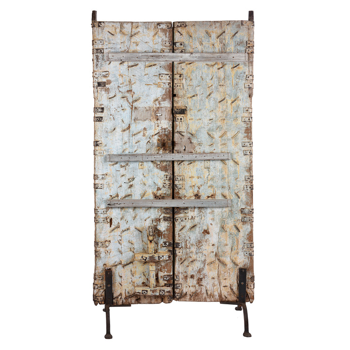 Back of Antique Pink Painted Teak Door From Gujarat - 18th Century | Indigo Antiques