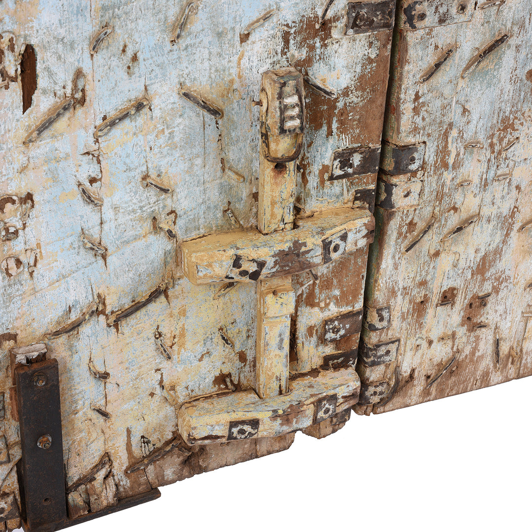 Detail From Back of Antique Pink Painted Teak Door From Gujarat - 18th Century | Indigo Antiques