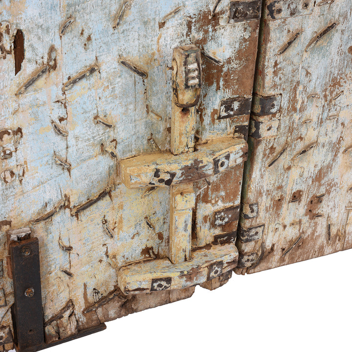 Detail From Back of Antique Pink Painted Teak Door From Gujarat - 18th Century | Indigo Antiques