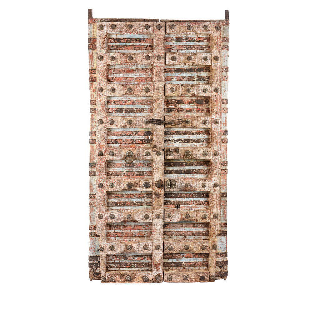 Pink Painted Teak Door From Gujarat - 18th Century