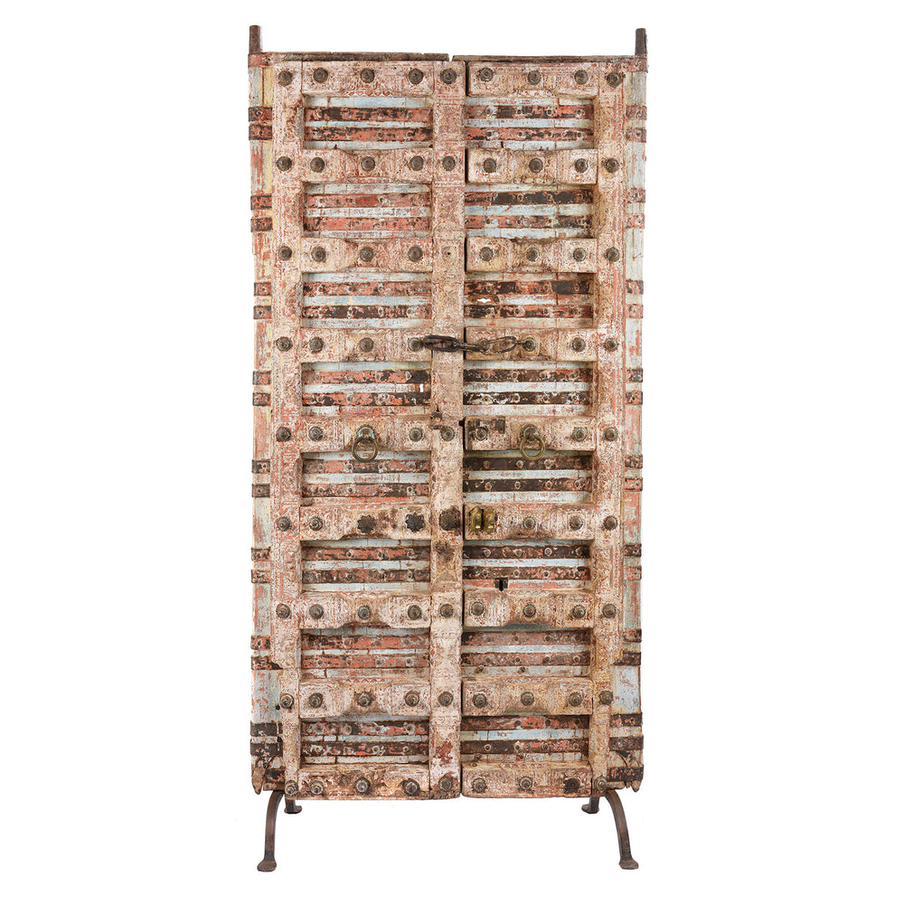 Antique Pink Painted Teak Door From Gujarat - 18th Century | Indigo Antiques