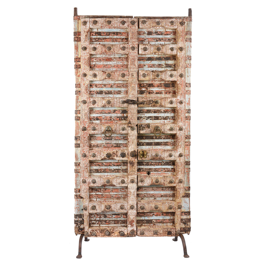 Pink Painted Teak Door From Gujarat - 18th Century