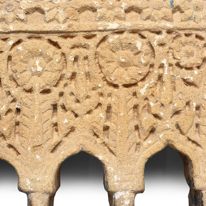 Carving Detail From Antique Old 3 Way Stone Lamp Niche From Jaisalmer - 19th Century | Indigo Antiques