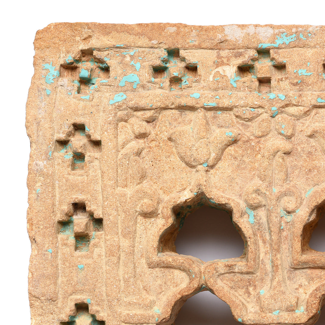 Corner Detail From Antique Old 3 Way Stone Lamp Niche From Jaisalmer - 19th Century | Indigo Antiques