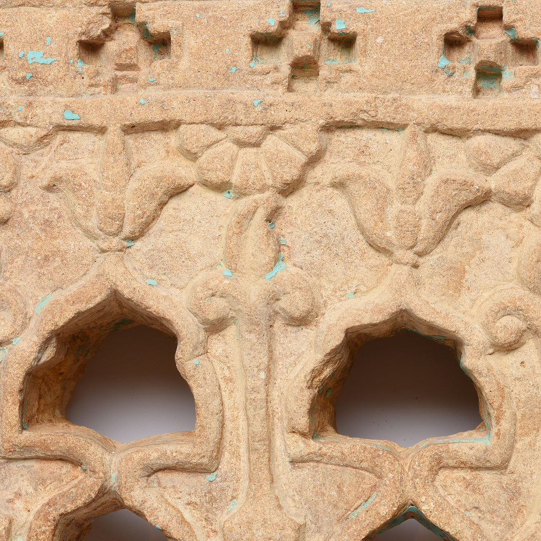 Carving Detail From Antique Old 3 Way Stone Lamp Niche From Jaisalmer - 19th Century | Indigo Antiques