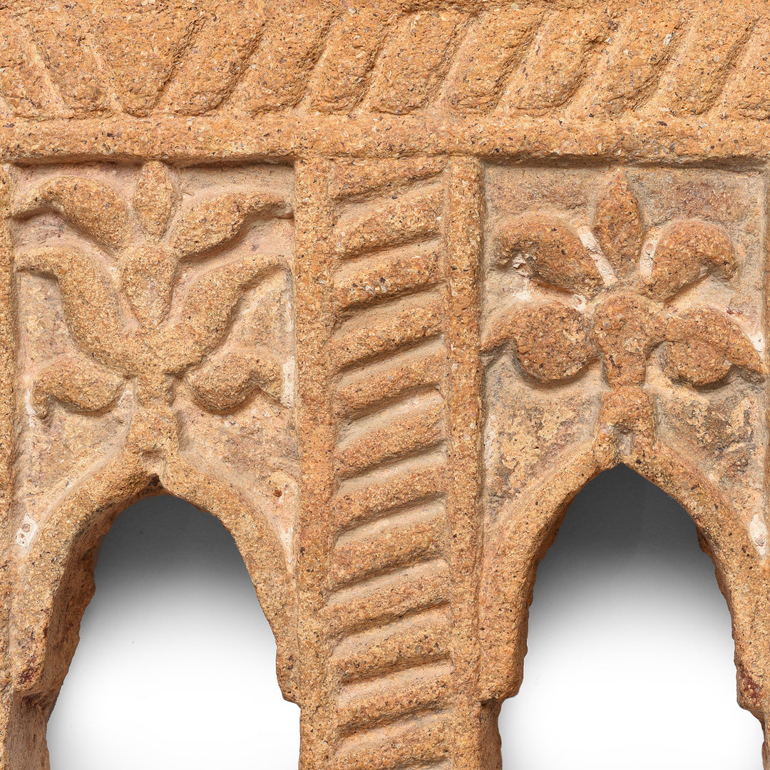 Carving Detail From Antique Old 3 Way Stone Lamp Niche From Jaisalmer - 19th Century | Indigo Antiques