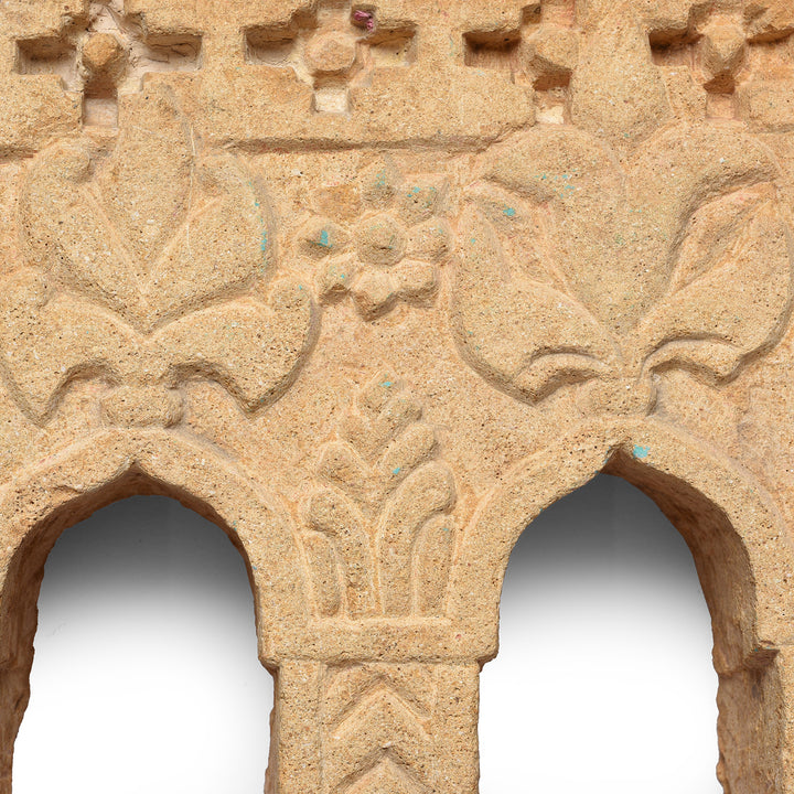 Carving Detail From Antique Old 3 Way Stone Lamp Niche From Jaisalmer - 19Th Century | Indigo Antiques