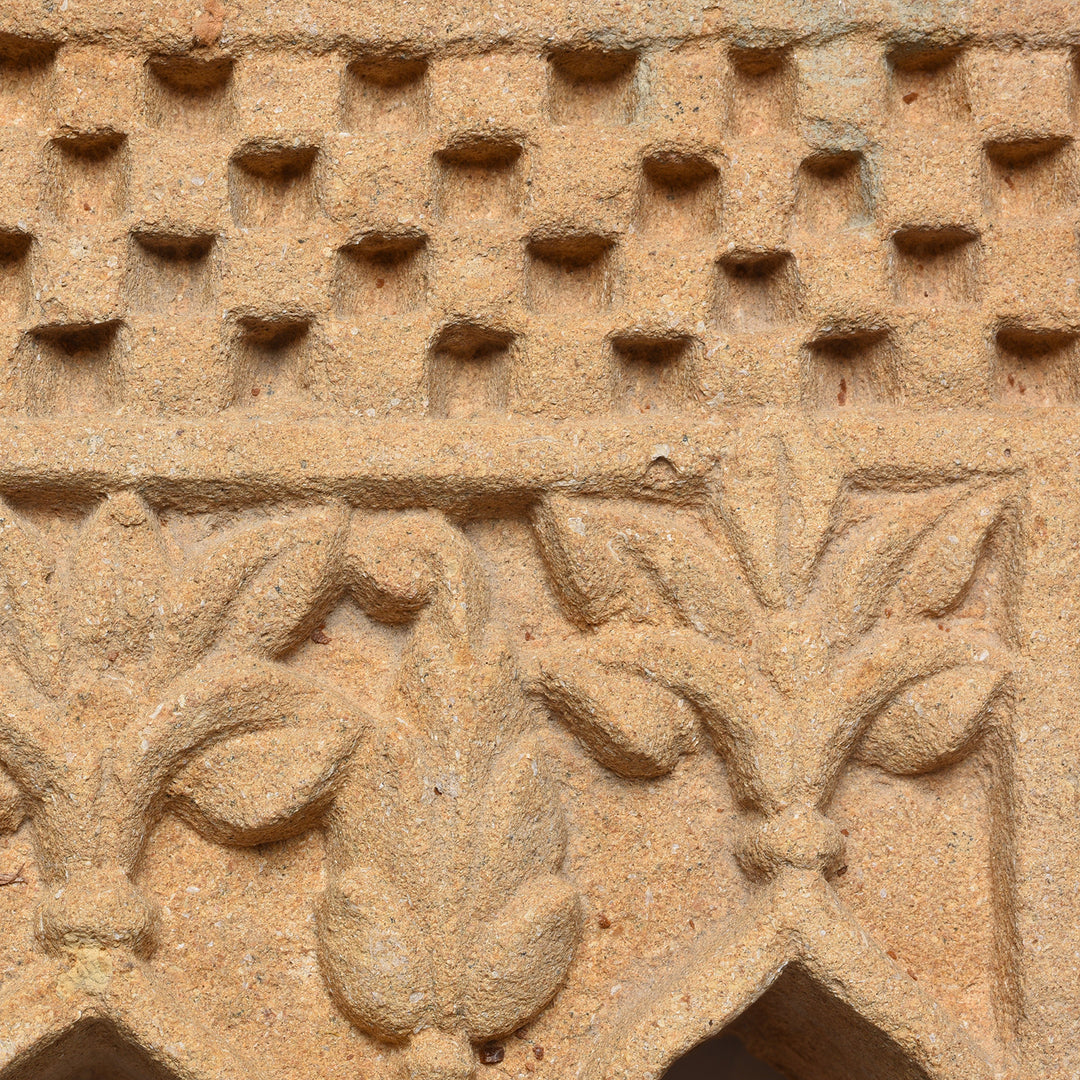 Carving Detail From Antique Old 3 Way Stone Lamp Niche From Jaisalmer - 19th Century | Indigo Antiques