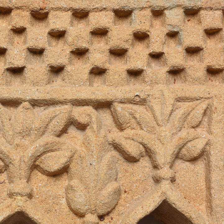 Carving Detail From Antique Old 3 Way Stone Lamp Niche From Jaisalmer - 19th Century | Indigo Antiques