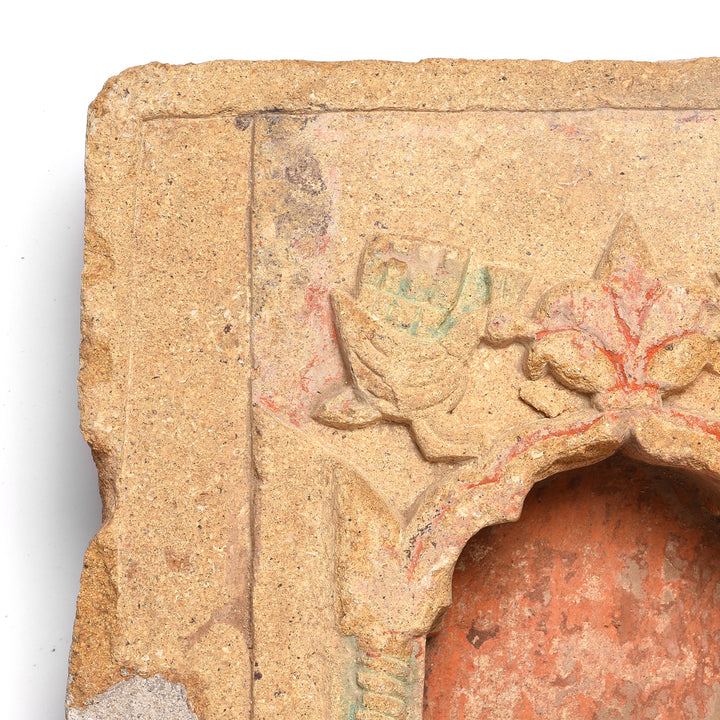 Corner Detail From Carved Stone Lamp Niche From Rajasthan - 18thC | Indigo Antiques