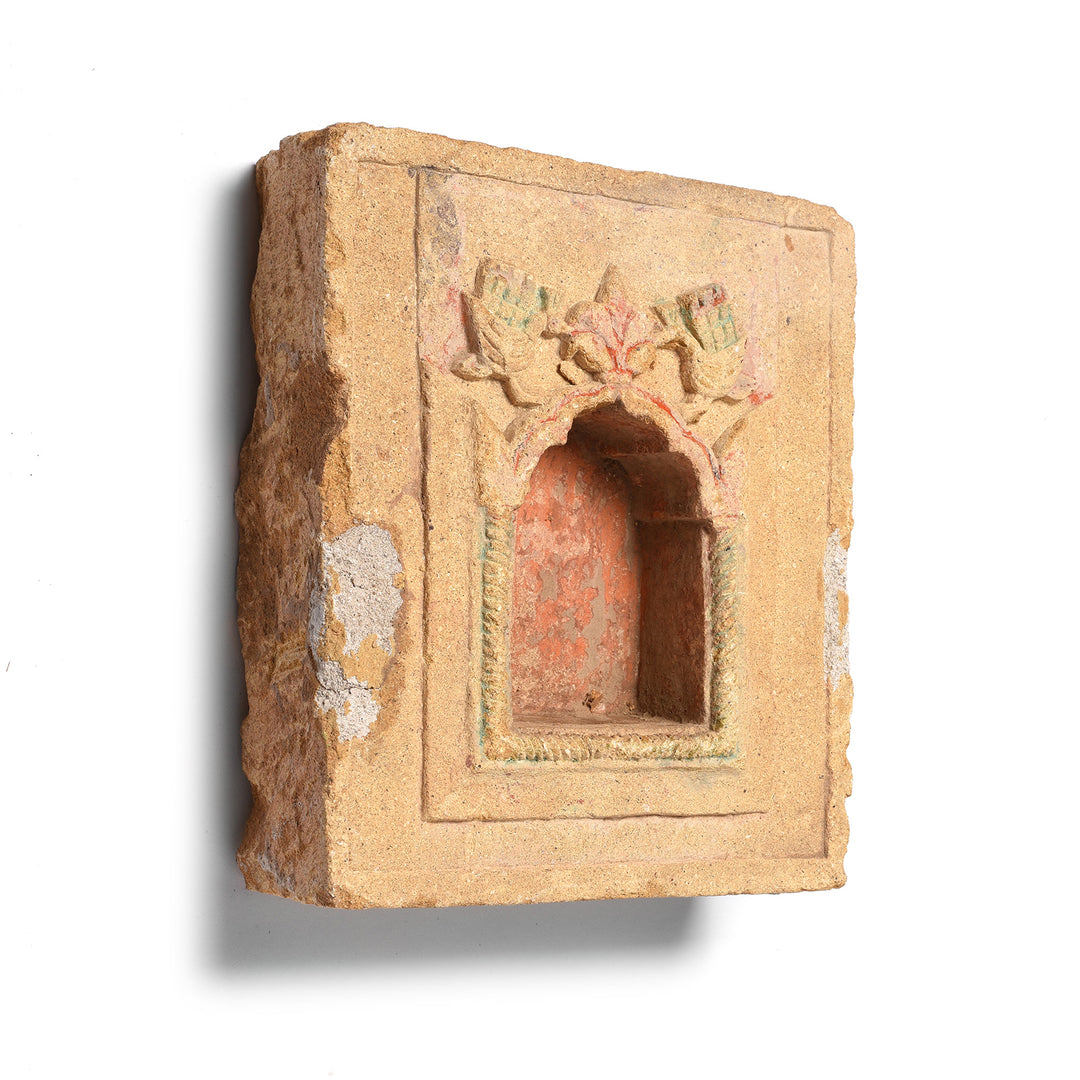 Angled View Of Carved Stone Lamp Niche From Rajasthan - 18thC | Indigo Antiques