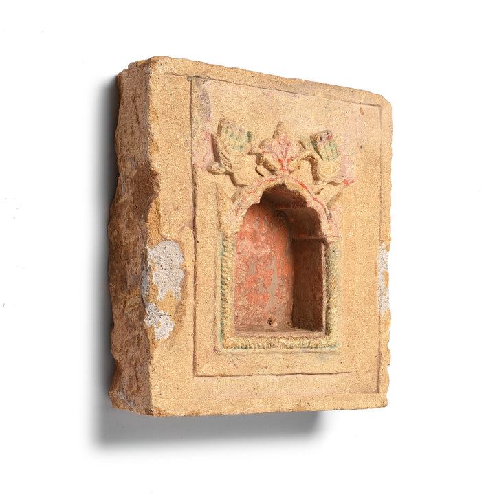 Angled View Of Carved Stone Lamp Niche From Rajasthan - 18thC | Indigo Antiques