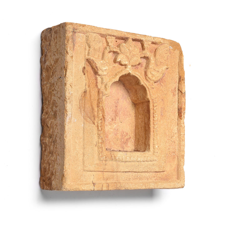 Angled View Of Carved Antique Indian Stone Lamp Niche From Rajasthan - 18thC | Indigo Antiques