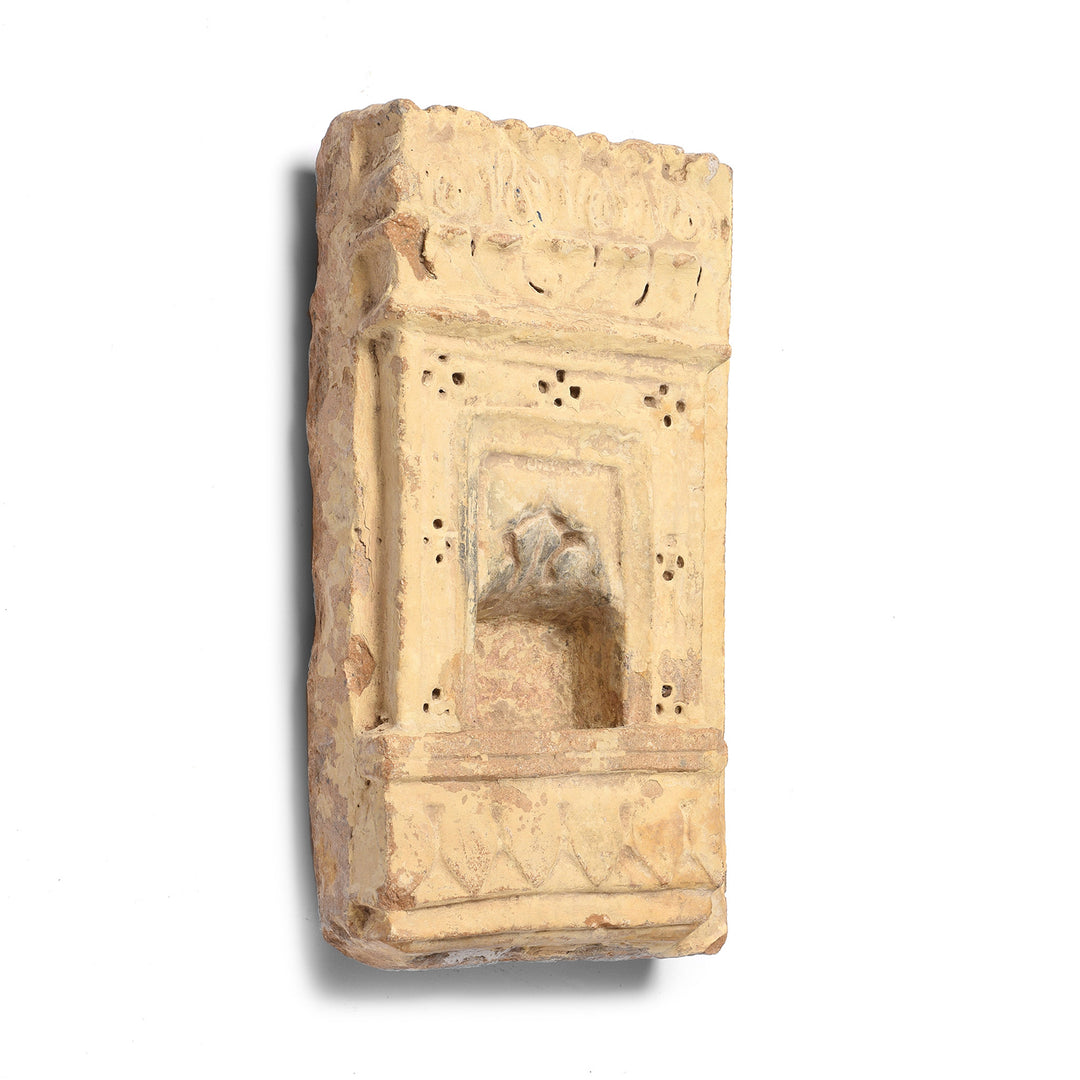 Angled View Of Antique Carved Stone Lamp Niche From Rajasthan (Left Facing) - 18thC | Indigo Antiques